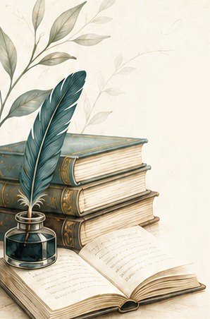 Pilha de Livros e Pena